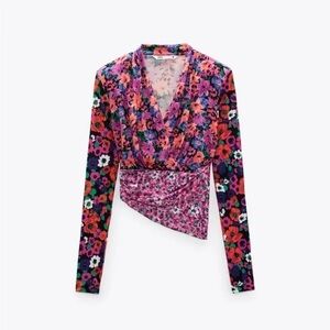 Zara Floral V-Neck Wrap Top - Multicolor | US Size Small